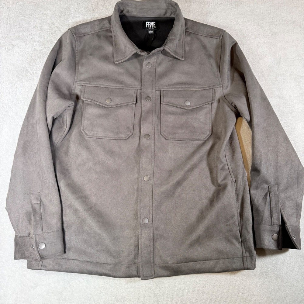 Frye Mens Faux Suede Shirt Jacket Charcoal Grey Snap Front Shacket‎ Large NEW